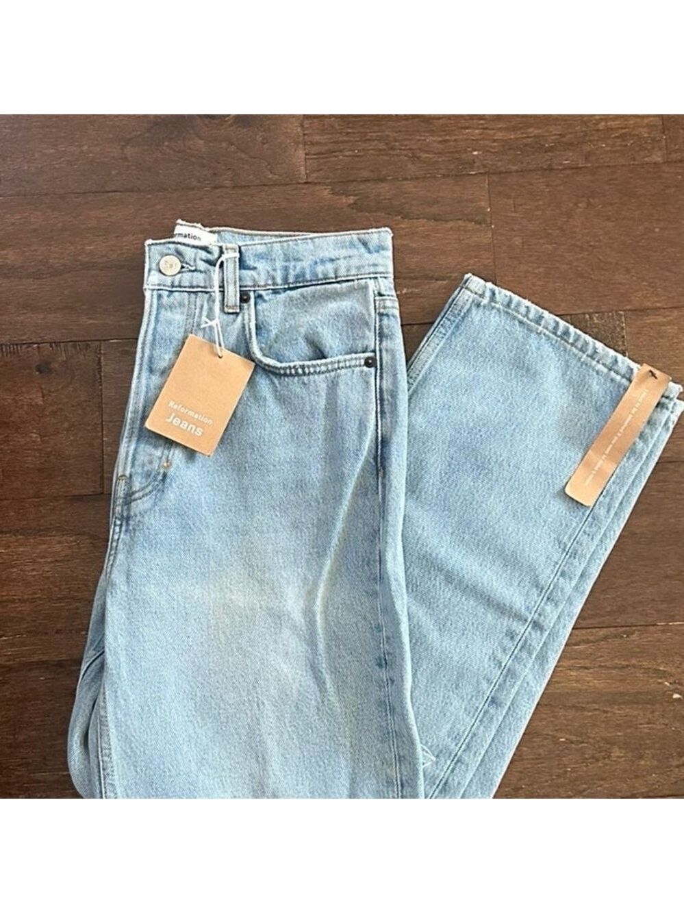 Reformation Cynthia High Rise Straight Leg Jeans Tahoe Destroyed-size 27-NWT - Picture 10 of 11